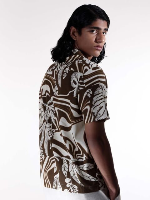 H&M Linen Blend Abstract Print Resort Shirt