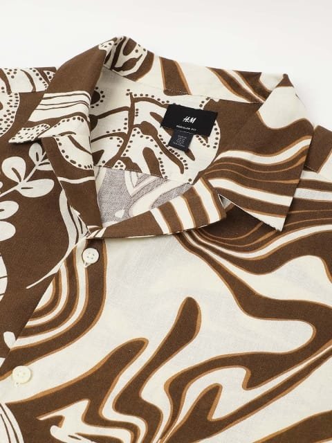 H&M Linen Blend Abstract Print Resort Shirt