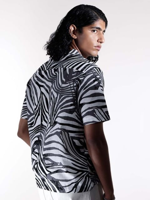 H&M Linen Blend Abstract Print Resort Shirt