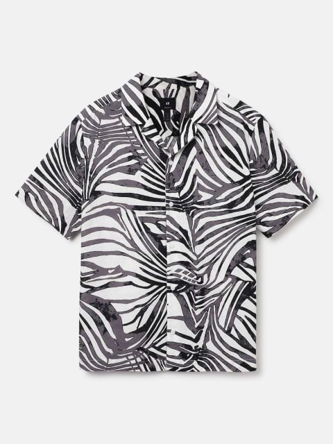 H&M Linen Blend Abstract Print Resort Shirt