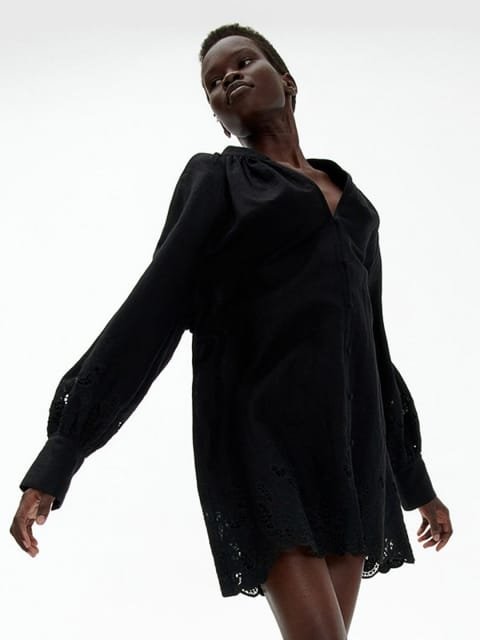H&M Linen-Blend Dress With Broderie Anglaise