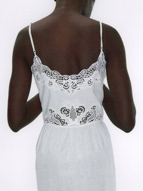 H&M Linen-Blend Embroidered Dress