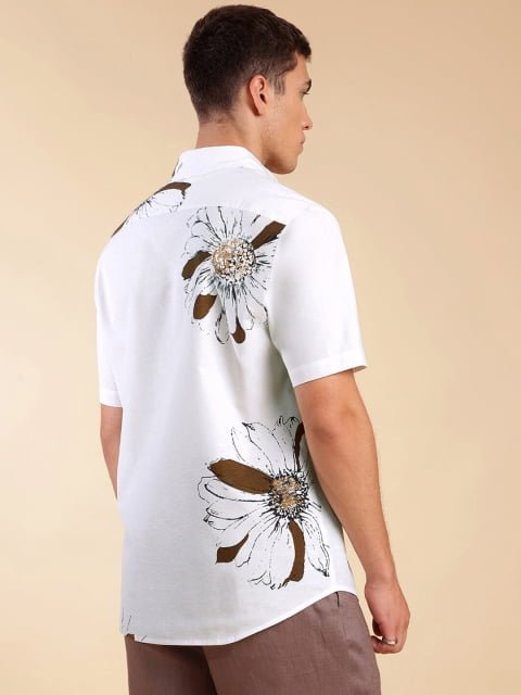 H&M Linen Blend Floral Print Short Sleeve Shirt