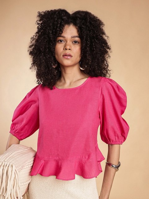 H&M Linen Blend Peplum Top