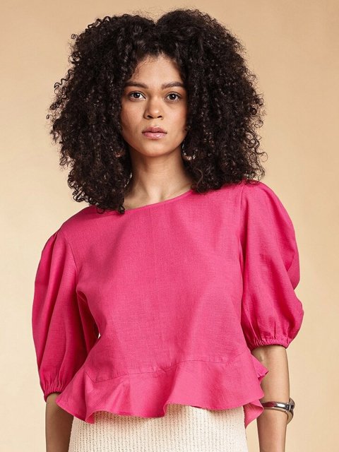 H&M Linen Blend Peplum Top