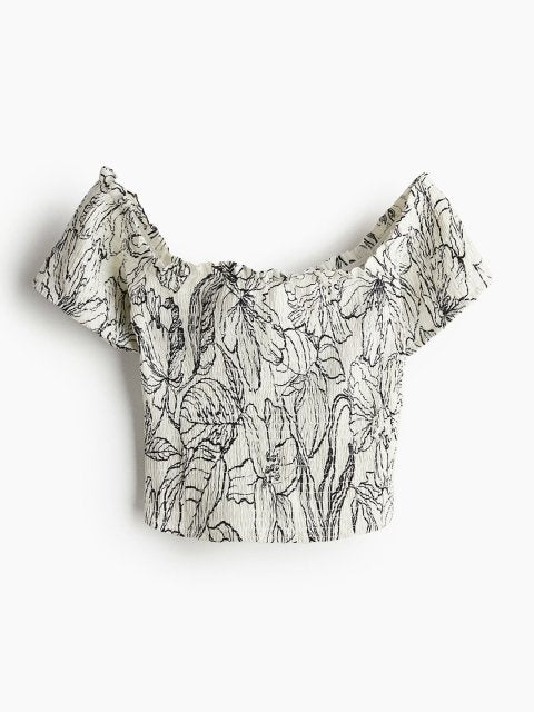 H&M Linen-Blend Smocked Top