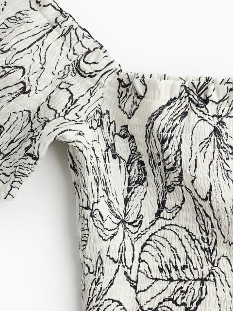 H&M Linen-Blend Smocked Top