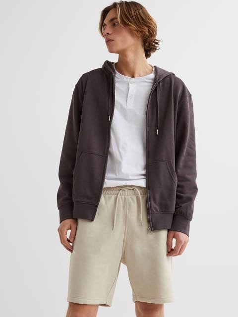 H&M Men Beige Solid Regular Fit Sweatshirt Shorts