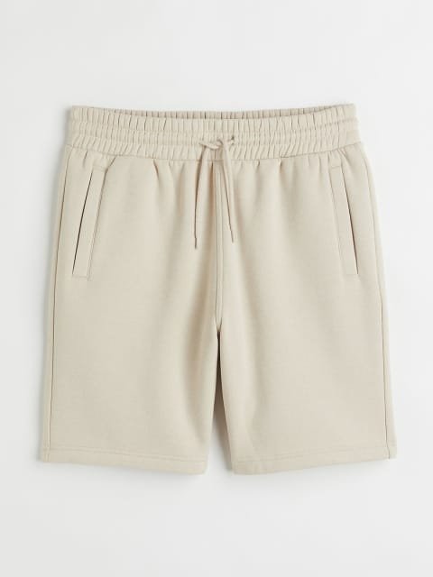 H&M Men Beige Solid Regular Fit Sweatshirt Shorts