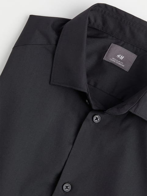 H&M Men Black COOLMAX Regular Fit Shirt