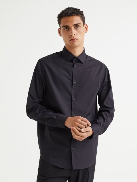 H&M Men Black COOLMAX Regular Fit Shirt