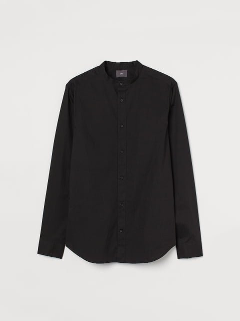 H&M Men Black Muscle Fit Grandad Shirt