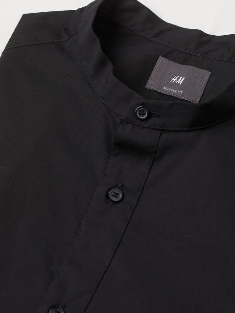 H&M Men Black Muscle Fit Grandad Shirt