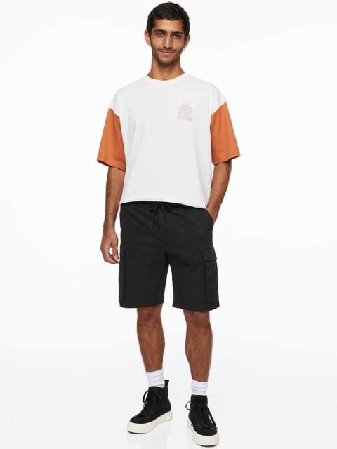 H&M Men Black Regular Fit Cotton Cargo Shorts