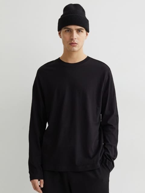 H&M Men Black Regular Fit Jersey Top