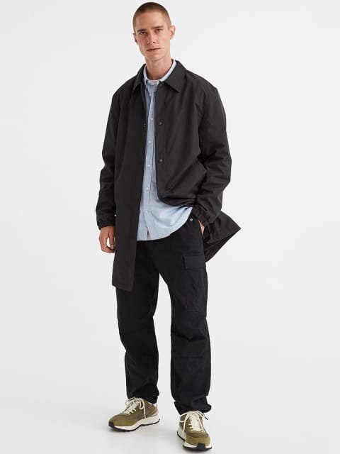 H&M Men Black Regular Fit Ripstop Cargo Trousers