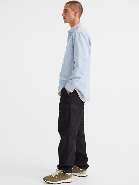 H&M Men Black Regular Fit Ripstop Cargo Trousers