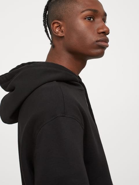 H&M Men Black Relaxed Fit Hoodie