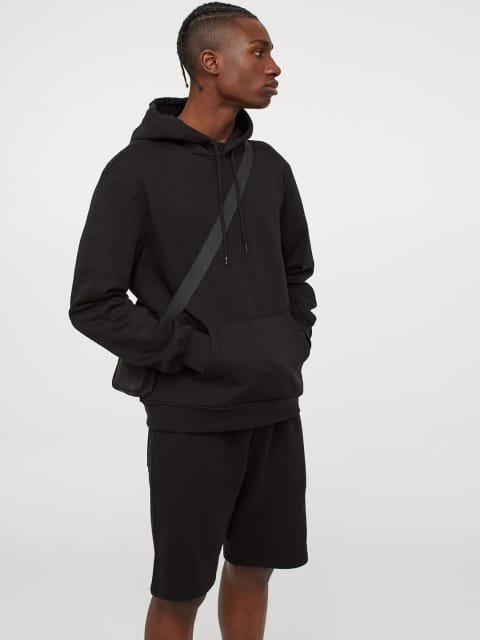 H&M Men Black Relaxed Fit Hoodie