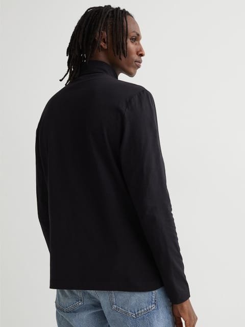 H&M Men Black Slim Fit Cotton Polo-Neck Top