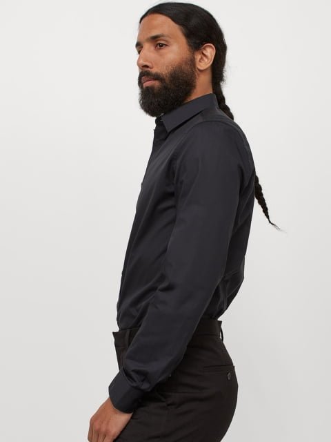 H&M Men Black Slim Fit Easy-Iron Shirts