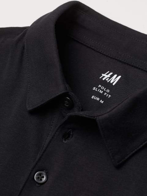H&M Men Black Slim Fit Polo Shirt