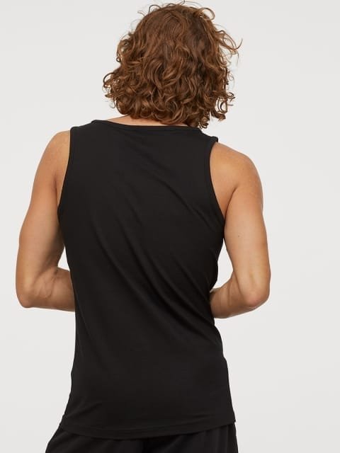 H&M Men Black Solid 2-Pack Vest Sustainable Tops Regular Fit