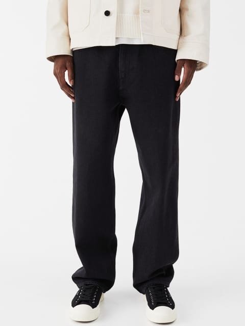 H&M Men Black Solid Pure Cotton Loose Jeans
