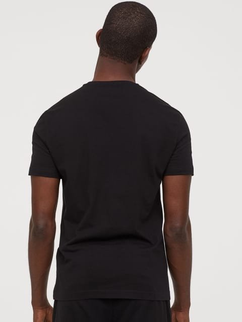 H&M Men Black Solid V-neck T-shirt Slim Fit