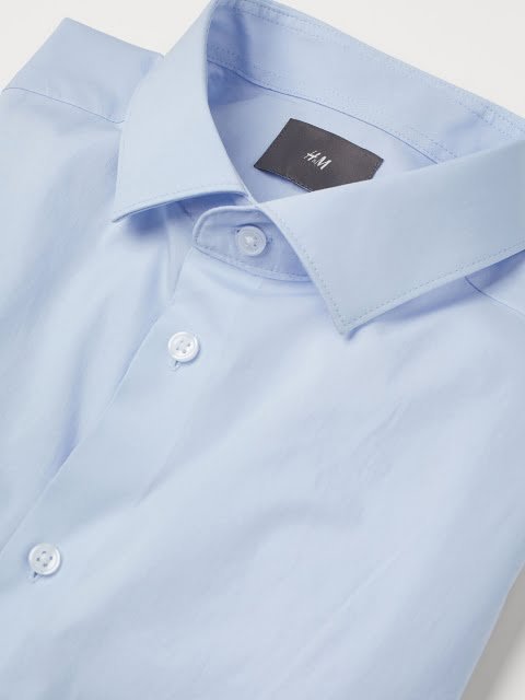 H&M Men Blue Solid Stretch Shirt Slim Fit