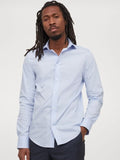 H&M Men Blue Solid Stretch Shirt Slim Fit