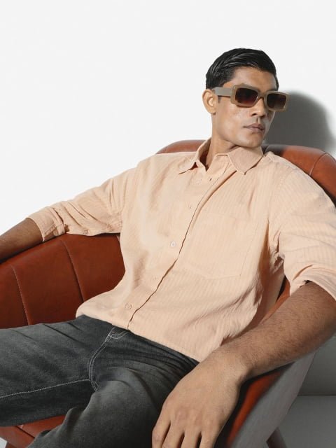 H&M Men Classic Spread Collar Solid Cotton Casual Shirt