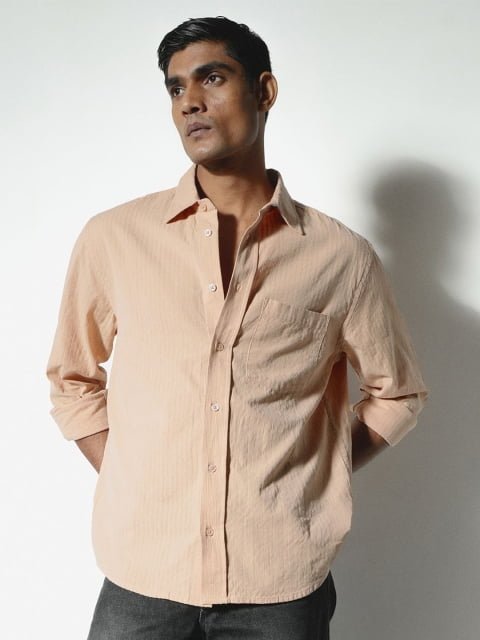 H&M Men Classic Spread Collar Solid Cotton Casual Shirt