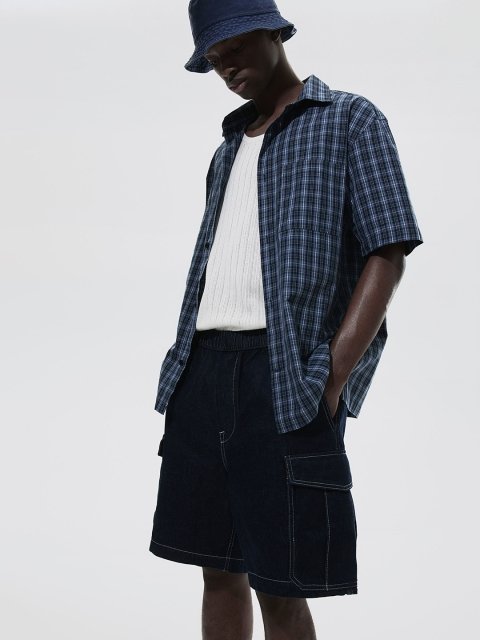 H&M Men Cotton Loose Denim Cargo Shorts