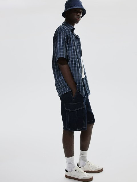 H&M Men Cotton Loose Denim Cargo Shorts