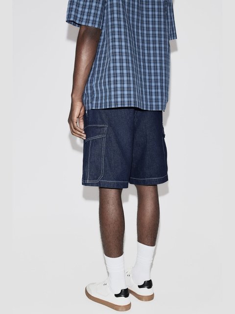 H&M Men Cotton Loose Denim Cargo Shorts