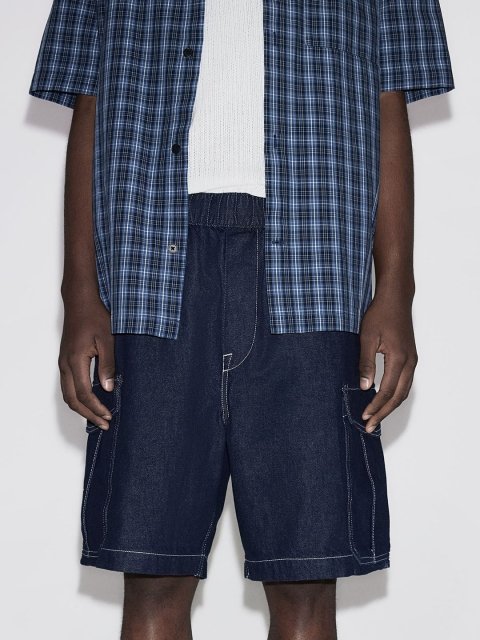 H&M Men Cotton Loose Denim Cargo Shorts