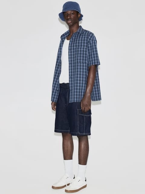 H&M Men Cotton Loose Denim Cargo Shorts