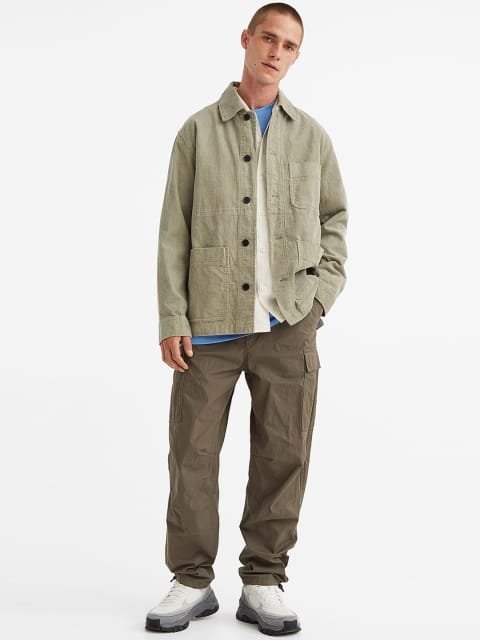 H&M Men Green Regular Fit Ripstop Cargo Trousers