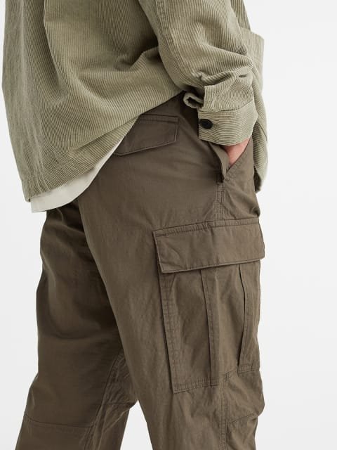 H&M Men Green Regular Fit Ripstop Cargo Trousers