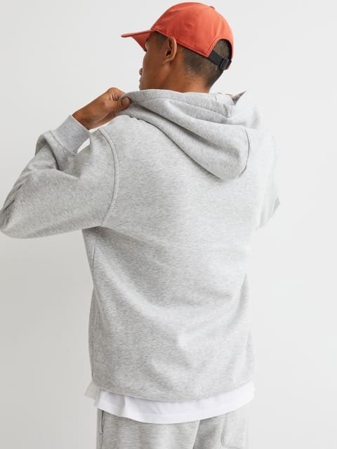 H&M Men Grey Melange Solid Relaxed Fit Zip-through Hoodie