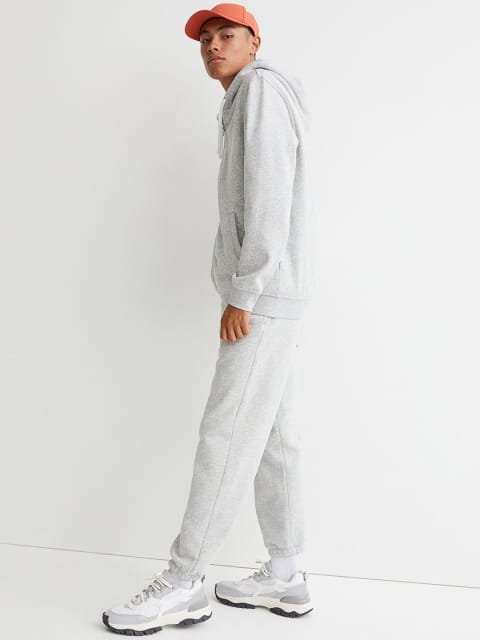 H&M Men Grey Melange Solid Relaxed Fit Zip-through Hoodie