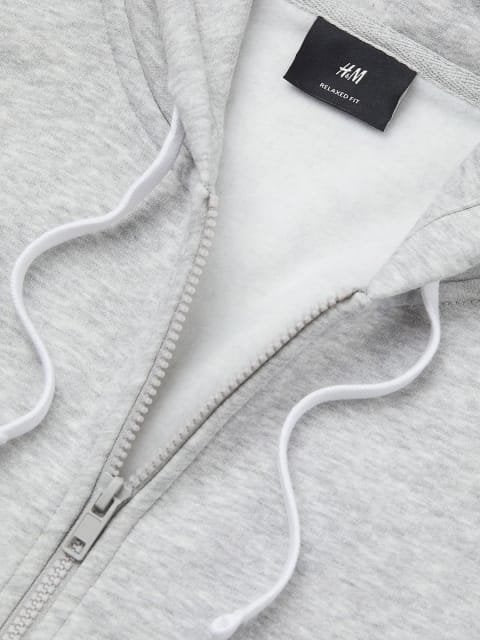 H&M Men Grey Melange Solid Relaxed Fit Zip-through Hoodie