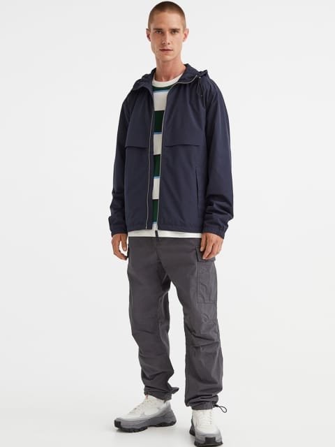 H&M Men Grey Regular Fit Ripstop Cargo Trousers