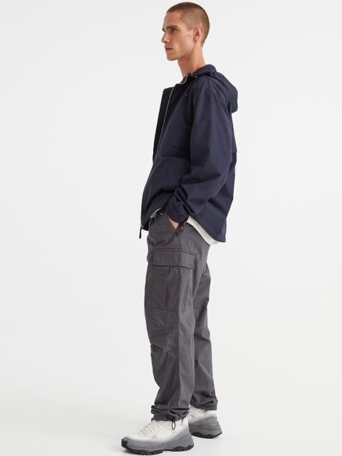 H&M Men Grey Regular Fit Ripstop Cargo Trousers