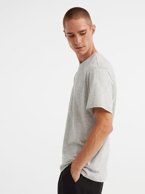 H&M Men Grey Regular Fit Round-Neck T-shirt