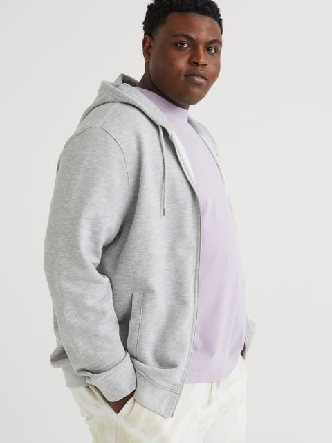 H&M Men Grey Regular Fit Zip-through hoodie