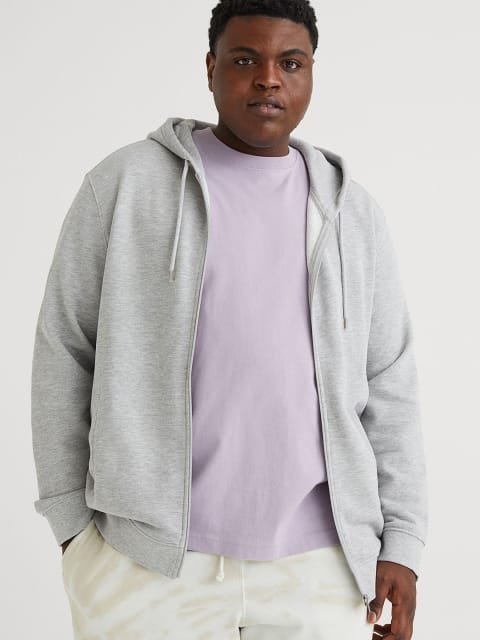 H&M Men Grey Regular Fit Zip-through hoodie