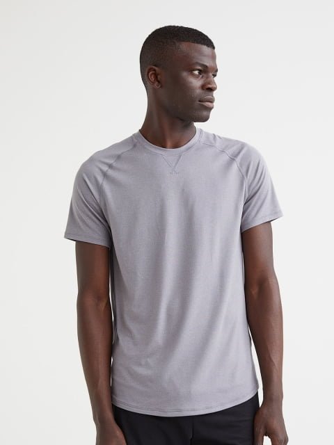 H&M Men Grey Solid Loose Fit Sports Top
