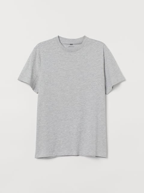 H&M Men Grey Solid Round-neck T-shirt Regular Fit